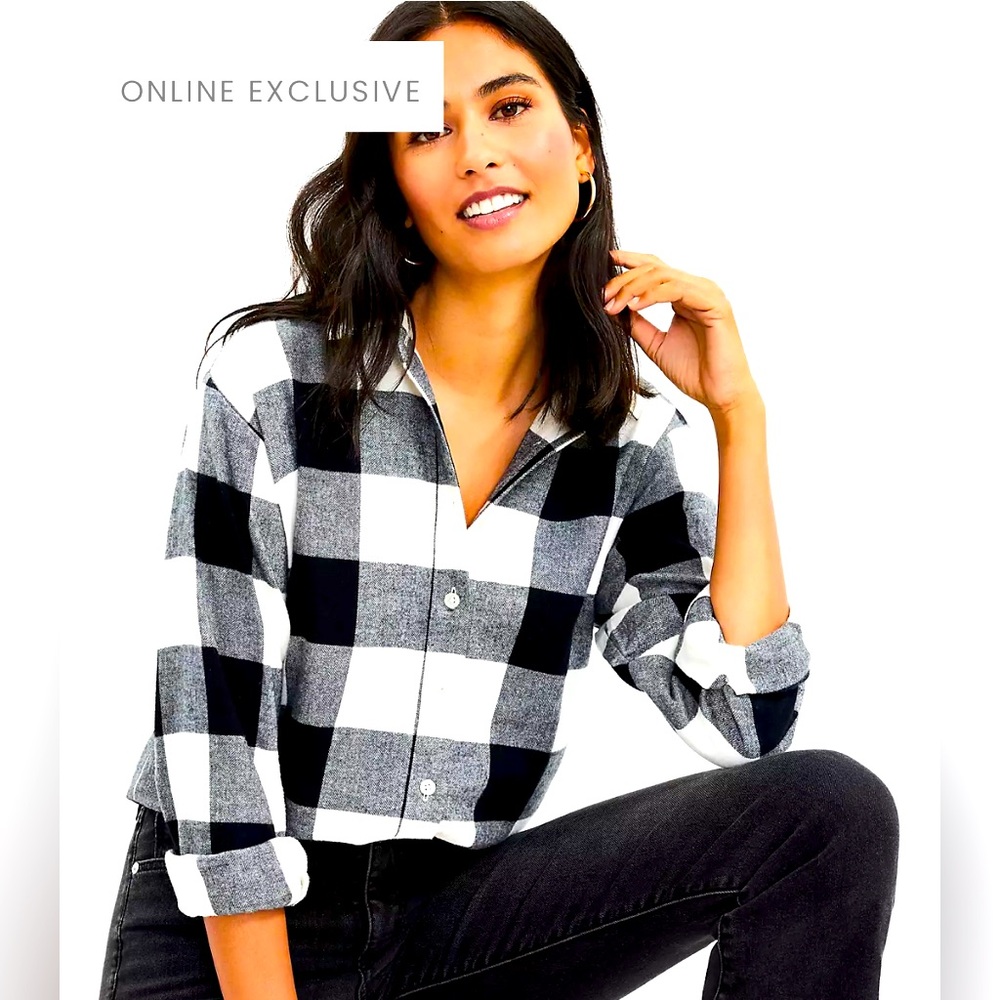LOFT white/black Buffalo
Check Flannel Everyday Tunic shirt M pristine✨condition